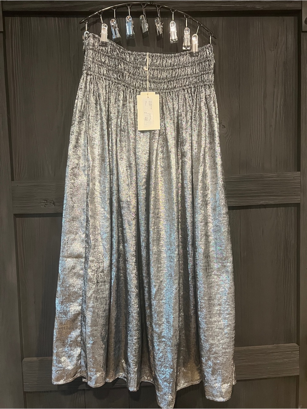 THE GREAT. NWT, Metallic Silver Maxi Skirt, size 2